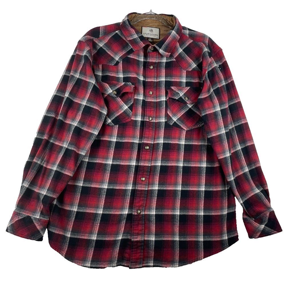 LEGENDARY WHITETAILS Men's‎ Buck Camp Flannel SZ XL Red/Black Plaid Snap Closure